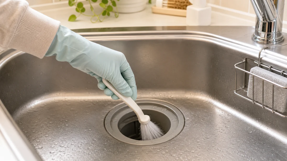 ぬめりを歯ブラシ・排水口ブラシで物理的に除去する